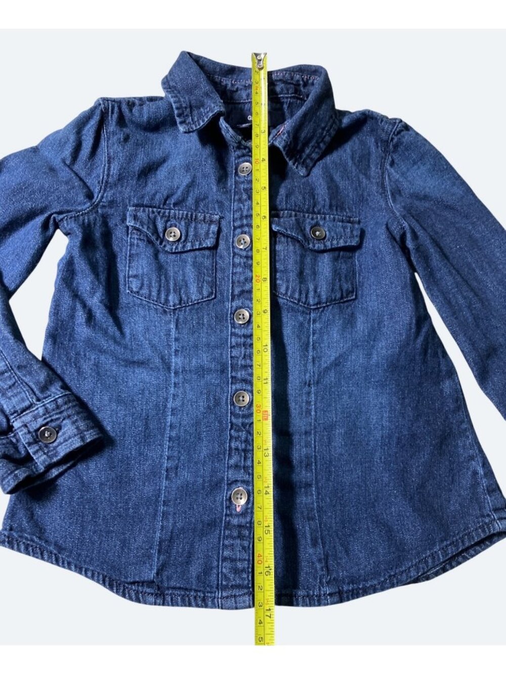 Denim Button Up Shirt For Girls XS 4-5 Years 100% Cotton Dark Blue - Picture 6 of 12